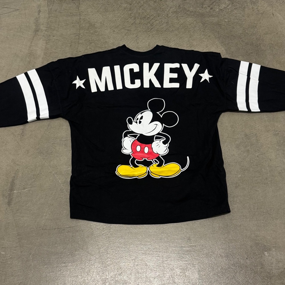 Disney Mickey Mouse Spirit Jersey Style Long Sleeve Shirt Black Mens Medium
